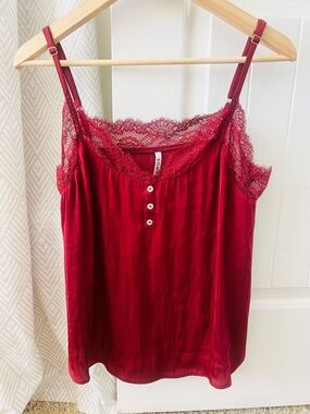 Soma Red Lace-Trim Satin Camisole Lace Trim Loungewear Large